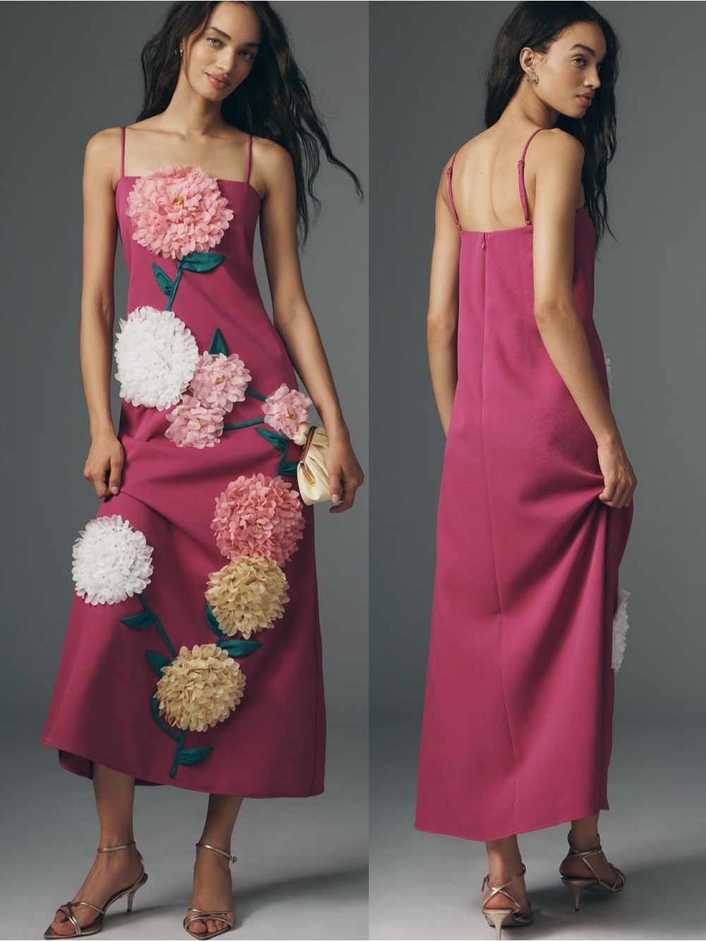Elliatt Fuchsia Maxi Dress with 3D Floral Appliqués